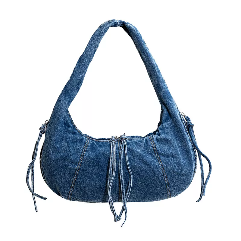 Bolsa de ombro vintage jeans crescente
